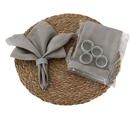 Kit 4 Guardanapos Cinza claro tecido misto acompanha brinde