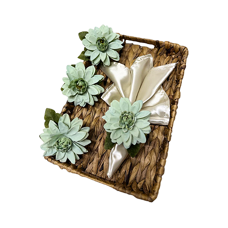 Kit 4 Pcs Porta guardanapos Flor Dália Verde