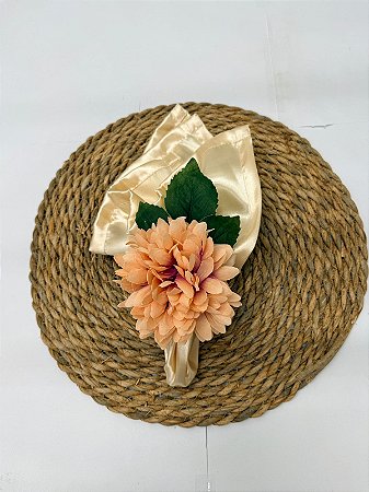 Kit 4 Porta Guardanapo de Madeira Flor Dália Salmon