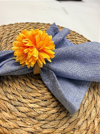 Kit 4 Porta Guardanapo de Madeira Flor Dália Laranja