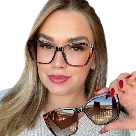 Óculos Clipon Eva marrom tartaruga 2 em 1 – Ideal para Rosto Redondo e Multifocal