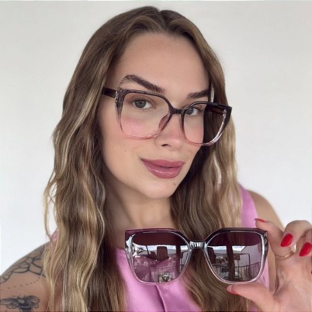 Óculos Clipon Maya rose degrade 2 em 1 – Ideal para Rosto Redondo e Multifocal