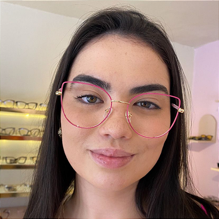 Armação para óculos de grau metal dourado com pink