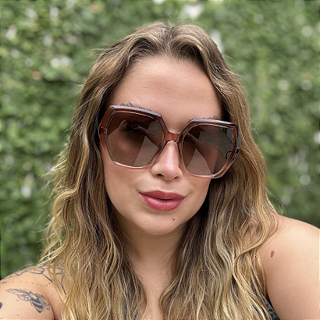 Óculos de sol feminino geométrico Raquel marrom degradê