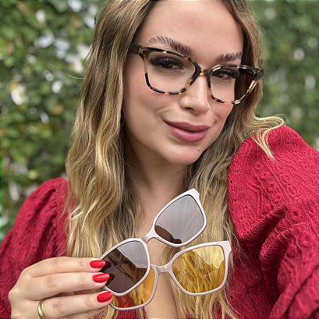 Óculos Clipon 3 em 1 Lidia – Marrom Estampado | Compatível com Multifocal
