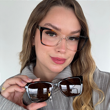 Óculos Clipon 2 em 1 Muriel – transparente com marrom  | Compatível com Multifocal