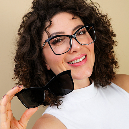 Armação para óculos de grau 2 em 1 clipon Preto Clara