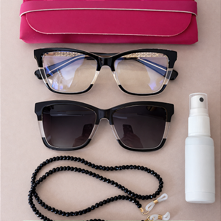 Clipon Estela Preto com transparente + Kit de Acessórios