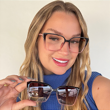 Armação para óculos de grau 2 em 1 clipon rose translucido Rosania