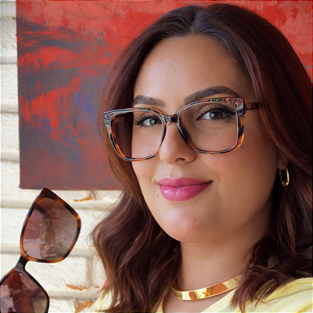 Clip-on 2 em 1 Camile marrom estampado – Armação para Grau Plus Size