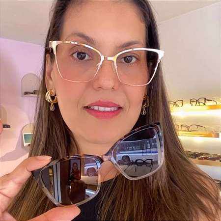 Armação para óculos de grau 2 em 1 clipon metal dourado
