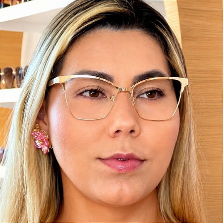 Armação para óculos de grau 2 em 1 clipon metal dourado Olivia - Ideal par rosto redondo