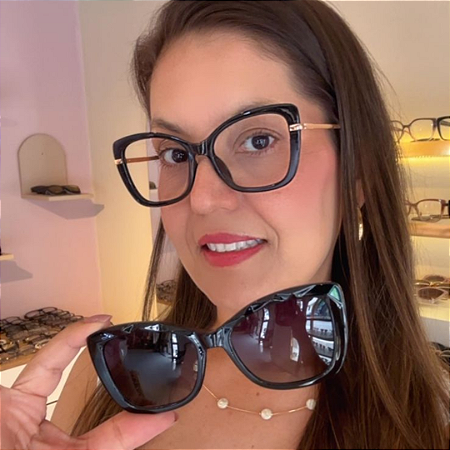 Armação para óculos de grau clipon 2 em 1 Preto Luna