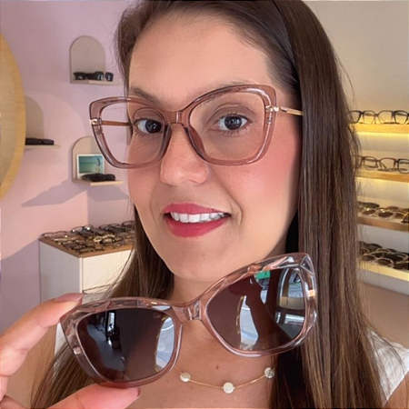 Armação para óculos de grau 2 em 1 clipon marrom translucido Luna