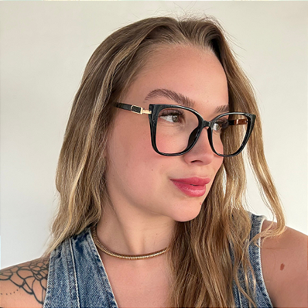 Armação para óculos de grau 2 em 1 clipon Preto Isaura