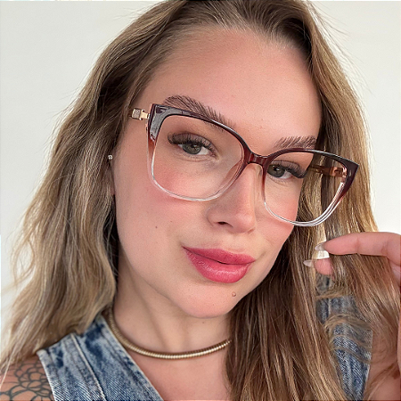 Armação para óculos de grau 2 em 1 clipon Marrom degrade Isaura