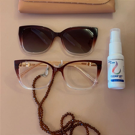 Kit Verão 🌴 - Clipon Isaura marrom degrade + Cordão + Limpa lentes – por R$199,00
