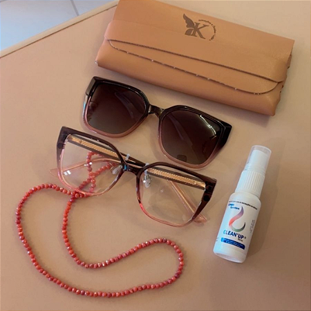 Kit Verão 🌴 - Clipon Maya rose degradê + Cordão + Limpa lentes – por R$199,00