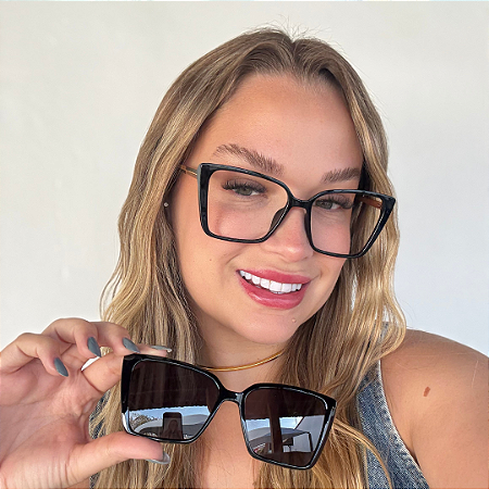 Armação para óculos de grau 2 em 1 clipon Preto Rosania