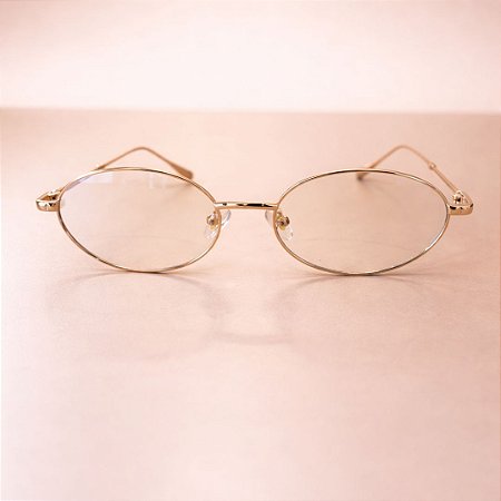 Armação para óculos de grau oval metal dourado