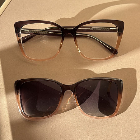 Clip-on 2 em 1 Camile marrom degradê – Armação para Grau Plus Size