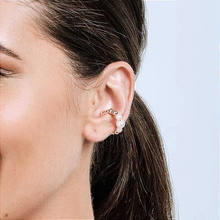 Piercing de pressão folheado a ouro com pérolas - Rommanel