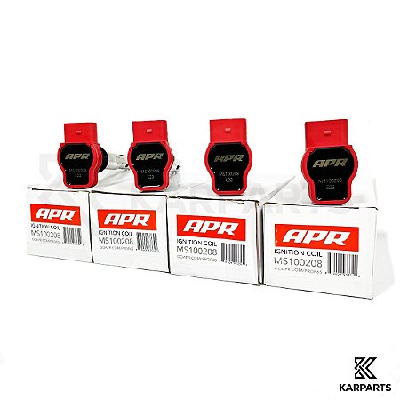 Jogo 4 Bobinas de Ignição APR Vermelha "R8" PQ35 MS100208 Volkswagen Jetta Fusca Passat 200cv A3 TT