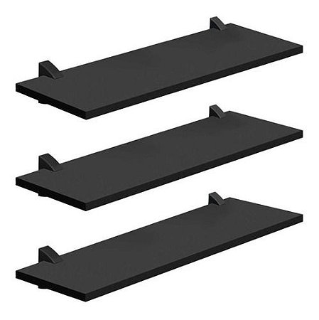 Kit Com 3 Prateleiras Mdp Black 20x40 Com Suportes D-core