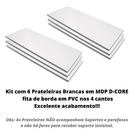 Kit Com 6 Prateleiras (sem Suportes) Em Mdp Cor Branca 20x60
