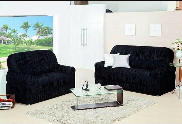 Kit Capa de Sofa 2 e 3 Lugares Padrão Elasticada Malha Gel Azul Marinho -  Compre Online Cama, Mesa e Banho.