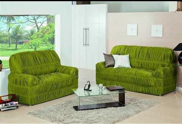 Kit Capa de Sofa 2 e 3 Lugares King Elasticada Malha Gel Verde