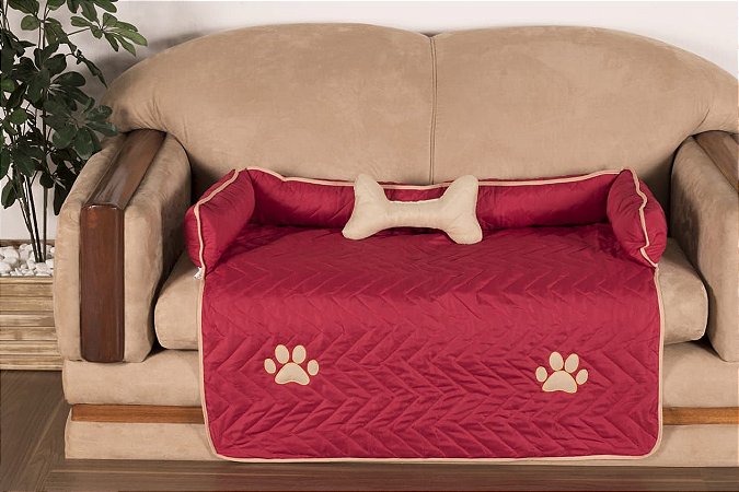 Protetor Pet Para Sofá Caminha De Cachorro + Ossinho Grande Vermelho