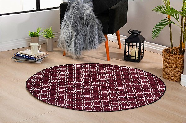 Tapete para Sala e Quarto Redondo 1,00x1,00 JACQUARD Londres Vinho