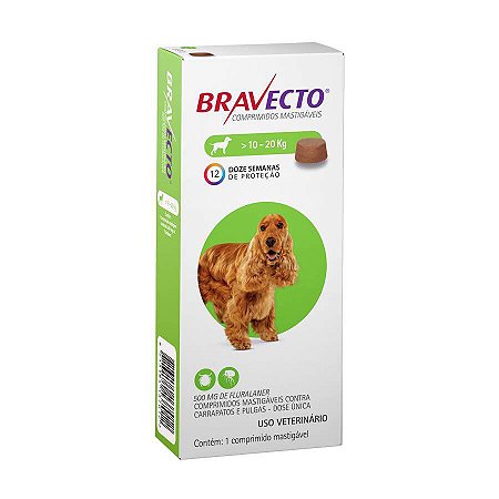 Bravecto 500 mg (10Kg a 20Kg) contra pulgas e carrapatos