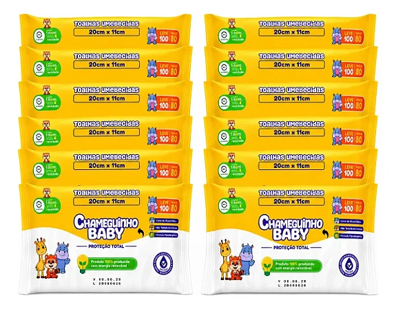 Kit 12 Toalhas Umedecidas Chameguinho Baby 1.200 Unidades