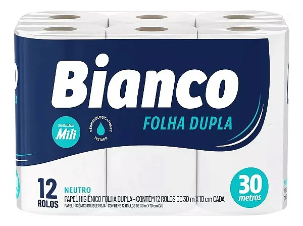 Papel Higiênico Folha Dupla C/12 Rolos 30 Metros Bianco
