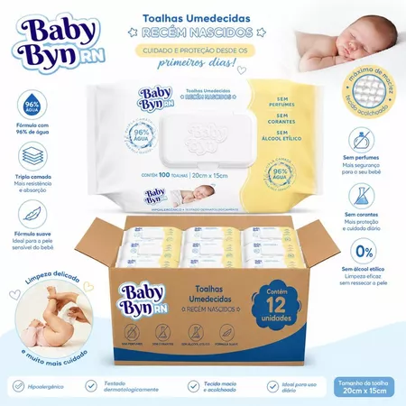 Kit 12 Toalhas Umedecidas Baby Byn Rn 1200 Unidades
