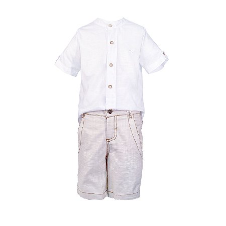 CONJUNTO BEBÊ BERMUDA E CAMISA BRANCA