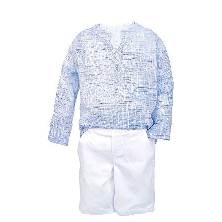 CONJUNTO TÚNICA AZUL E BERMUDA BRANCA
