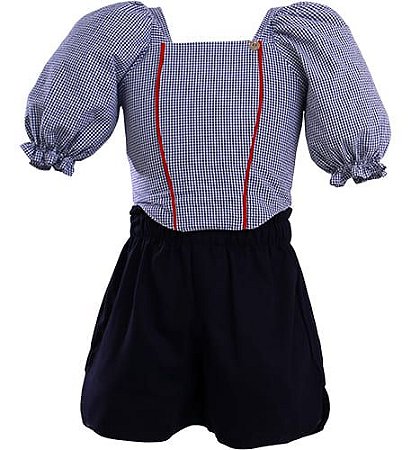 CONJUNTO BLUSA LASTEX NO XADREZ E SHORT