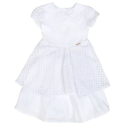VESTIDO BRANCO COM SAIAS SOBREPOSTAS