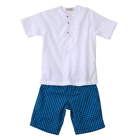 CONJUNTO BERMUDA XADREZ E BLUSA BRANCA