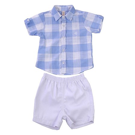 CONJUNTO BEBÊ CAMISA XADREZ E BERMUDA BRANCA