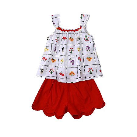 CONJUNTO BLUSA ESTAMPA QUADRINHOS FLORES DO CAMPO