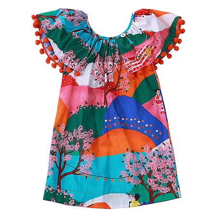 VESTIDO ESTAMPA PICNIC NO PARQUE POMPOM GOLA