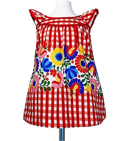 VESTIDO BEBÊ XADREZ COM BARRADO DE FLORES