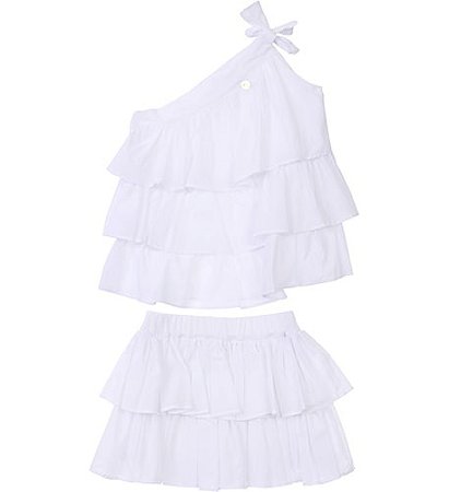 CONJUNTO BRANCO BLUSA E SAIA BABADOS