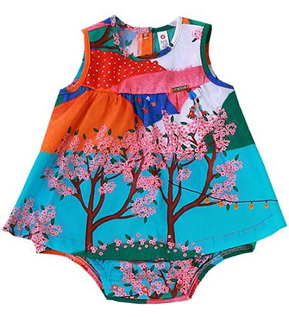 BODY BEBÊ COM VESTIDO ESTAMPA PICNIC NO PARQUE