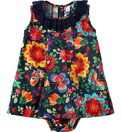 VESTIDO BEBÊ ESTAMPA FLORES BORDADAS
