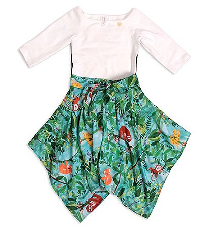 CONJUNTO BODY BRANCO E SAIA ESTAMPA SELVA